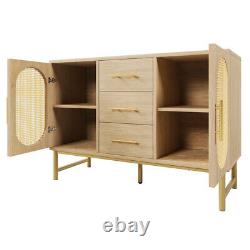 Modern Rattan Buffet Sideboard Cabinet Large Storage with 2 Doors and 3 Drawers