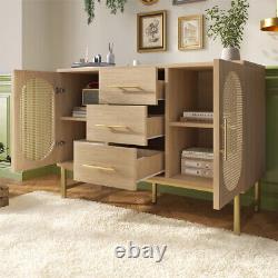 Modern Rattan Buffet Sideboard Cabinet Large Storage with 2 Doors and 3 Drawers