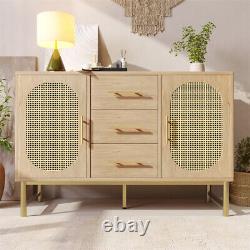 Modern Rattan Buffet Sideboard Cabinet Large Storage with 2 Doors and 3 Drawers