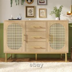 Modern Rattan Buffet Sideboard Cabinet Large Storage with 2 Doors and 3 Drawers