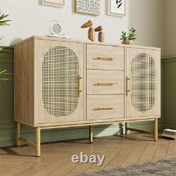 Modern Rattan Buffet Sideboard Cabinet Large Storage with 2 Doors and 3 Drawers