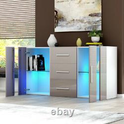 Modern Sideboard Cupboards Storage Cabinet Stand 3 Drawers 2 Doors LED Light