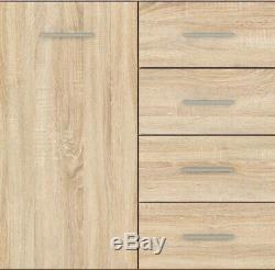 Modern Sonoma Oak Effect Large Sideboard Storage Cabinet 2 Doors 4 Drawers Nepo