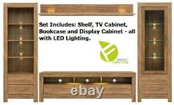 Modern Sturdy Large Living Room Set LED Lights Soft Close Medium Oak Effect Gent