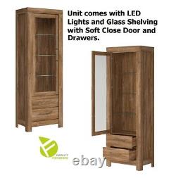 Modern Sturdy Large Living Room Set LED Lights Soft Close Medium Oak Effect Gent