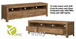 Modern Sturdy Large Living Room Set LED Lights Soft Close Medium Oak Effect Gent