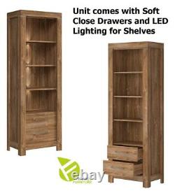 Modern Sturdy Large Living Room Set LED Lights Soft Close Medium Oak Effect Gent