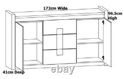 Modern White Gloss Large Sideboard Storage Cabinet LED Light Oak Unit Alameda