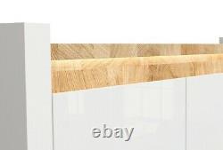 Modern White Gloss Large Sideboard Storage Cabinet LED Light Oak Unit Alameda