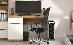 Modern White Gloss Oak Effect Large Desk Home Office Study 1 Door 1 Drawer Nuis