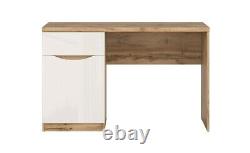 Modern White Gloss Oak Effect Large Desk Home Office Study 1 Door 1 Drawer Nuis