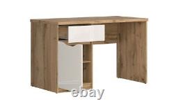 Modern White Gloss Oak Effect Large Desk Home Office Study 1 Door 1 Drawer Nuis