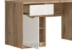 Modern White Gloss Oak Effect Large Desk Home Office Study 1 Door 1 Drawer Nuis