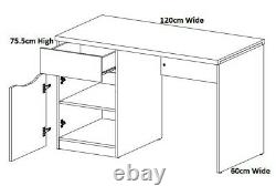 Modern White Gloss Oak Effect Large Desk Home Office Study 1 Door 1 Drawer Nuis