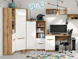 Modern White Gloss Oak Effect Large Desk Home Office Study 1 Door 1 Drawer Nuis
