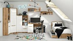 Modern White Gloss Oak Effect Large Desk Home Office Study 1 Door 1 Drawer Nuis