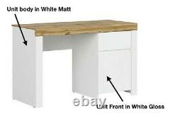 Modern White Gloss Oak Finish Large Desk Office Door & Drawer Soft Close Holten