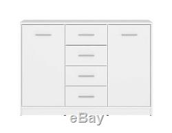 Modern White Matt Large Sideboard Storage Cabinet 2 Doors 4 Drawers 119 cm Nepo