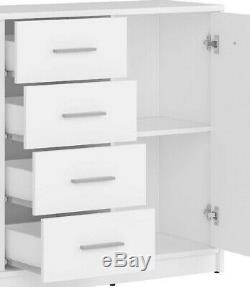 Modern White Matt Large Sideboard Storage Cabinet 2 Doors 4 Drawers 119 cm Nepo