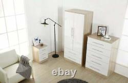 Modern large 2 door wardrobe, 2 drawers, in HIGH GLOSS BLACK/WHITE/GREY