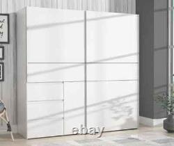 Monaco White Large 2 Door 3 Drawer Sliding Door Wardrobe Bedroom Furniture