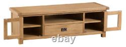 Montreal Oak Large 2 Door 1 Drawer Glazed TV Cabinet / Solid Wood Media Cabinet