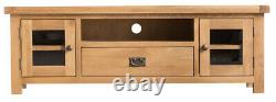 Montreal Oak Large 2 Door 1 Drawer Glazed TV Cabinet / Solid Wood Media Cabinet