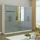 NEW NEW Large Fitment Quad Mirror Wardrobe 6 Door 3 Drawers High Gloss GREY