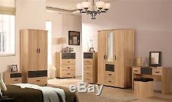 NEW Pacific Large Sonoma Oak + Grey Modern Bedroom Range Wardrobe Chest Bedside
