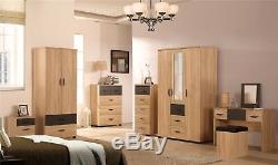 NEW Pacific Large Sonoma Oak + Grey Modern Bedroom Set 3 Door Mirrored / Combi