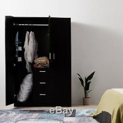 NEW Wooden 3 Door 3 Drawer Large Wardrobe Storage Furniture Black/White/Oak