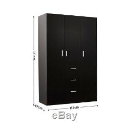 NEW Wooden 3 Door 3 Drawer Large Wardrobe Storage Furniture Black/White/Oak