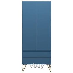 Navy Blue 2 Door Wardrobe With 2 Drawers Hanging Rail Bedroom Furniture Storage