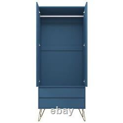 Navy Blue 2 Door Wardrobe With 2 Drawers Hanging Rail Bedroom Furniture Storage