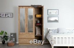 New Charles 3 Door 2 Drawer Triple Large Mirrored Combi Wardrobe Oak Effect