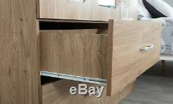 New Charles 3 Door 2 Drawer Triple Large Mirrored Combi Wardrobe Oak Effect