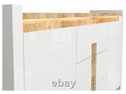 New Large Sideboard 2 Door 3 Drawer White High Gloss LED Storage Cabinet Alameda