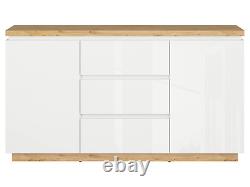 New Large Sideboard 2 Door Soft Close 3 Drawer White High Gloss Storage Erla