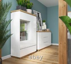 New Large Sideboard 2 Door Soft Close 3 Drawer White High Gloss Storage Erla