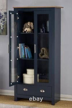 New Sherbourne Glass Display Cabinet Sideboard Coffe Table Blue Slate Grey Cream