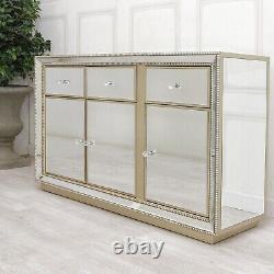 Nicky Cornell Large Gold Mirrored 3 Drawer 3 Door Sideboard Cabinet