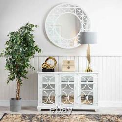 Nicky Cornell Large White Mirrored Wooden 3 Door Sideboard Cabinet 3 Drawer