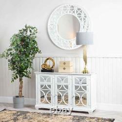 Nicky Cornell Large White Mirrored Wooden 3 Door Sideboard Cabinet 3 Drawer