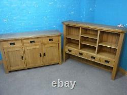 Oak Furniture Land / Large / Solid Oak Welsh Dresser / 7dovetailed Drawers 3door