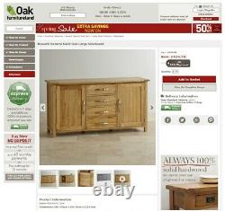 Oak Furniture Land Newark Large Sideboard Natural Solid Oak 2 Door 4 Drawer