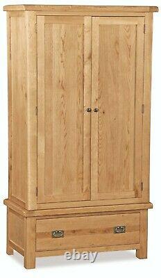 Oak Large Double Wardrobe 2 Doors 1 Drawer Oakvale Country Rustic Solid Wood