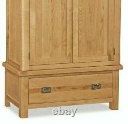 Oak Large Double Wardrobe 2 Doors 1 Drawer Oakvale Country Rustic Solid Wood