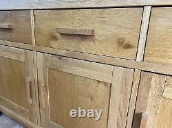 Oak Large Sideboard, 3 Door Wood Cupboard, 3 Drawer Storage Cabinet & Large Mirror