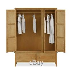 Oak Large Wardrobe Drawers & Hanging Space 3 Door Triple Scandi Retro Design
