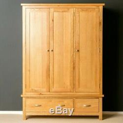 Oak Triple Wardrobe with 2 Drawers 3 Door Large Light Solid Wood Modern